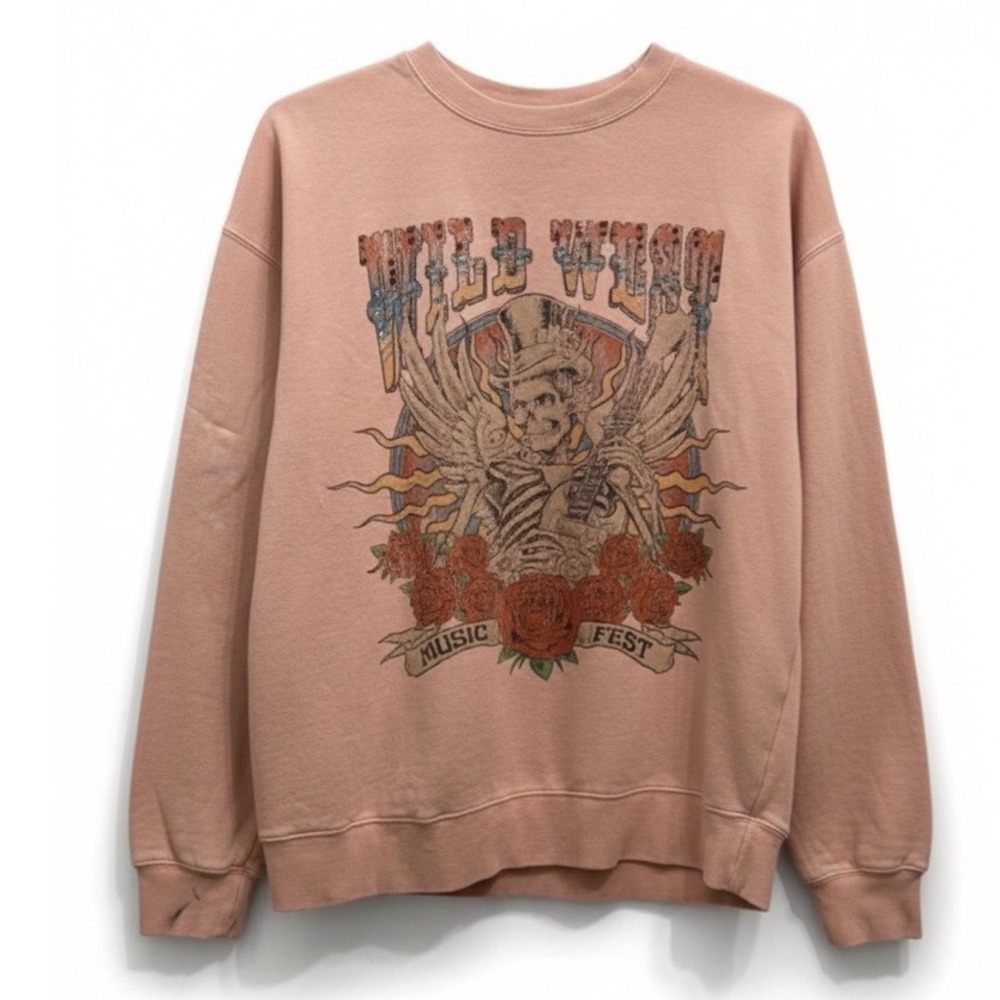 Goodie Two Sleeves Wild West Skeleton Graphic Sweatshirt Pink Western Small